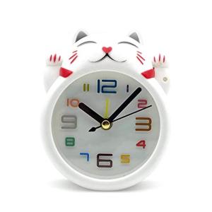 ほうねん堂 目覚まし時計 招き猫 小型 置時計 アラーム クロック アナログ 乾電池式 紹運 開運 縁起 グッズ 白色