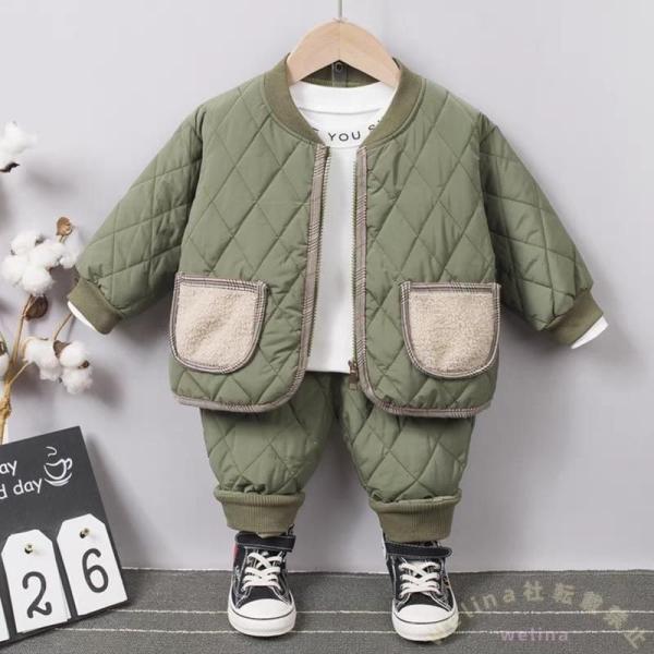 ベビー中綿セットアップ 2点 アウター+パンツ 男女兼用 Welina 秋冬 防寒 お出かけ 双子コ...