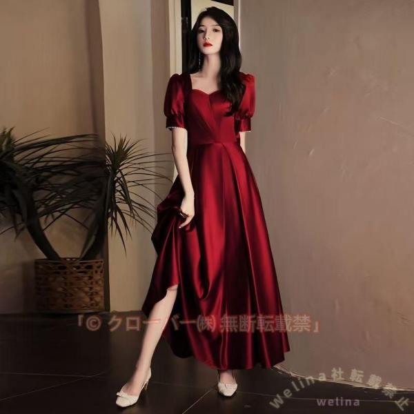 赤ドレス イブニングドレス 半袖 マキシ丈 演奏会 ピアノ発表会 Welina レディース 中学生 ...