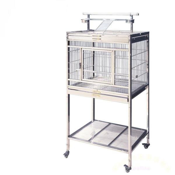 中型ステンレス鳥かご 80×60×175cm スタンド付き ダブルトレイ Welina 給餌ボウル ...