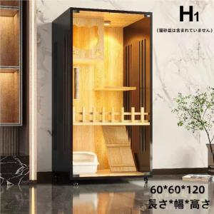 木製キャットケージ 3段 大型 猫ゲージ ガラスドア Welina キャスター付き 脱走防止 室内飼いに 幅60奥行60高さ120cm