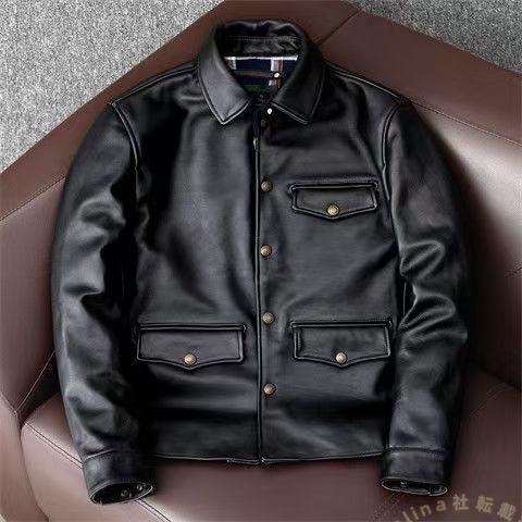 茶芯ホースハイド 復刻50’s ドライビングコート レザージャケット Welina ブラック カーコ...