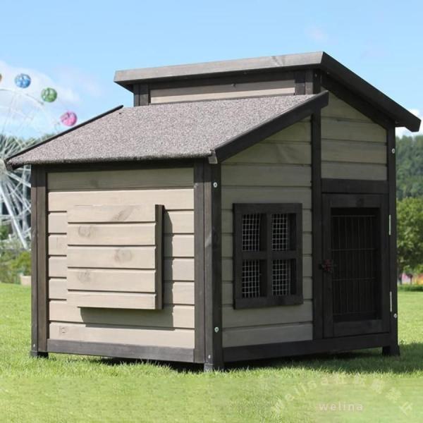 屋外木製犬小屋 無垢材 大型犬用ケージ 防水ドッグハウス Welina 犬用サークル 中大型犬対応 ...