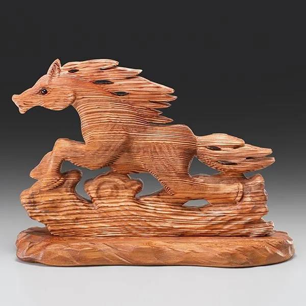 屋久杉 『天翔ける駿馬』屋久杉認定シール付 置物 インテリア 美術品 工芸 今村毅作 屋久島 開運 ...