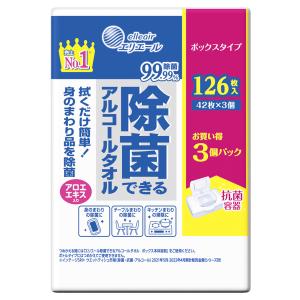 大王製紙 エリエール 除菌できるアルコールタオル ボックス つめかえ用 (42枚×3個) 詰め替え用 ウエットティッシュ 防災 備蓄