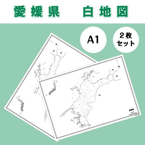 白地図 愛媛県｜四国地方 地理 自由研究 大きな地図 受験勉強 夏休み 自宅学習 ビジネス 会議 A...