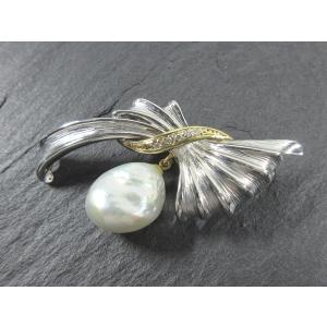 天然ボルダーオパール ダイヤ入 K18WG K14WGブローチ 帯留 ユーズド品