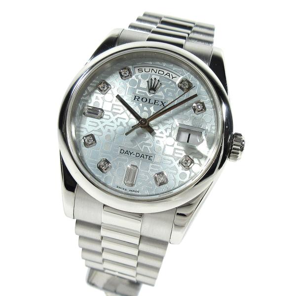 ロレックス 118206A デイデイト36 プラチナ アイスブルー文字盤 彫コンピューター 10Pダ...