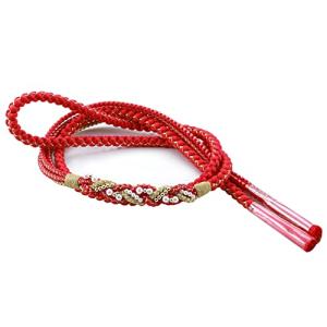 [さらさ] 振袖用 パールビーズ飾り付き 金糸使用 手組 帯締め 単品 OW (レッド)｜westbay-link