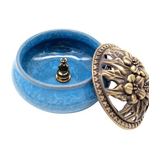 (SOWAKA) 陶器 香炉 お香 立て付 直径9.5cm アロマ 陶磁器 (ライトブルー)