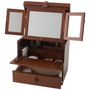 木製 コスメボックス 三面鏡 鏡付き 持ち運び 化粧ボックス メイクボックス 日本製｜westbay-link