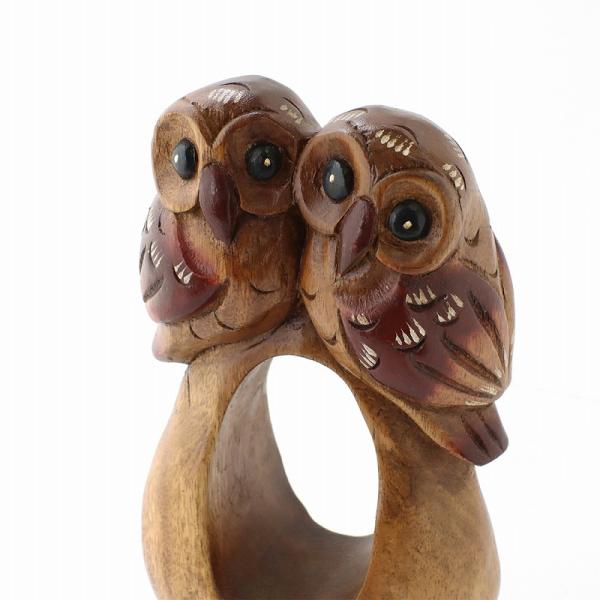 TMC 木彫 止まり木ペアフクロウ