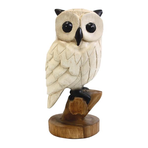TMC 木彫 木乗りフクロウ 白 M