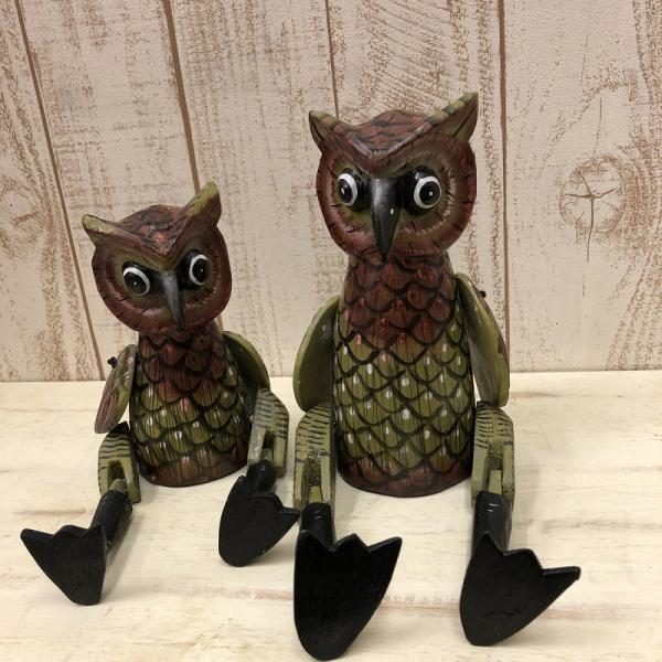 TMC 木彫り お座りフクロウペア 【SR】