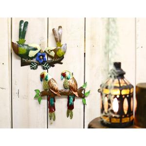 TMC ブリキ壁掛け バードペア花