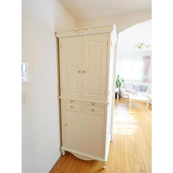 洋風お仏壇 キャビネット型 W80cm ローズ&amp;リボンの彫刻 ホワイト色 輸入家具 オーダー家具 ロ...