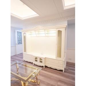 造り付け家具 TVキャビネット W250cm オードリーリボンの彫刻 ホワイト色 輸入家具 オーダー家具 姫系家具 姫系 白家具 収納