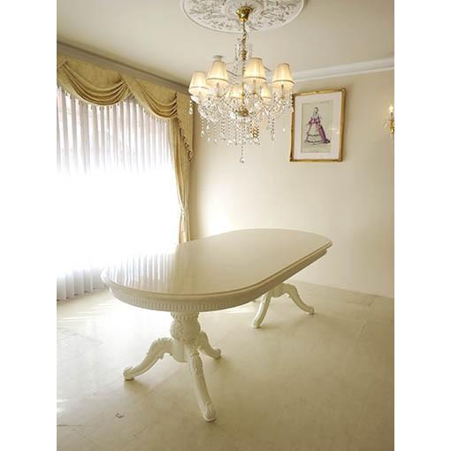輸入 オーダー家具 ベルサイユダイニングテーブル W220cm オーバル型 ホワイト色 天板ロッソ色