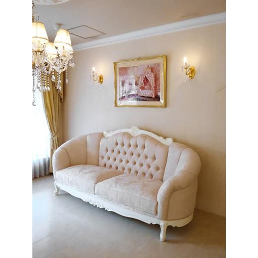 輸入 オーダー家具 ヴィクトリア 3Pソファ ビバリーヒルズスタイル ホワイト色 リボンとブーケ柄 ...