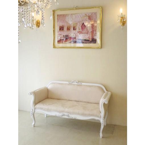 輸入 オーダー家具  カウチソファ オードリーリボンの彫刻 ホワイト＆ブラックアンティーク色 リボン...