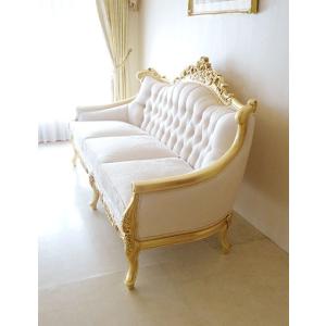 オーダー家具 New 輸入 ソファ アンティーク仕上げ リボンとブーケ柄オフホワイトの張地 ロココ調ソファ ヴィクトリアンスタイル 金箔塗装 オーダー家具 3シーター Ordersofa1 ウエストハウスギャラリーヤフー店 ロココ調ソファ