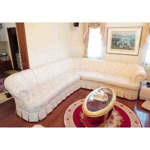 テレジア コーナーソファ W300cm リボンとブーケ柄 オフホワイト　輸入 オーダー家具