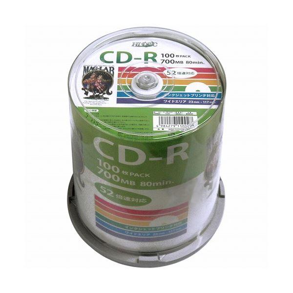 (まとめ)HI DISC CD-R 700MB 100枚スピンドル データ用 52倍速対応 白ワイド...