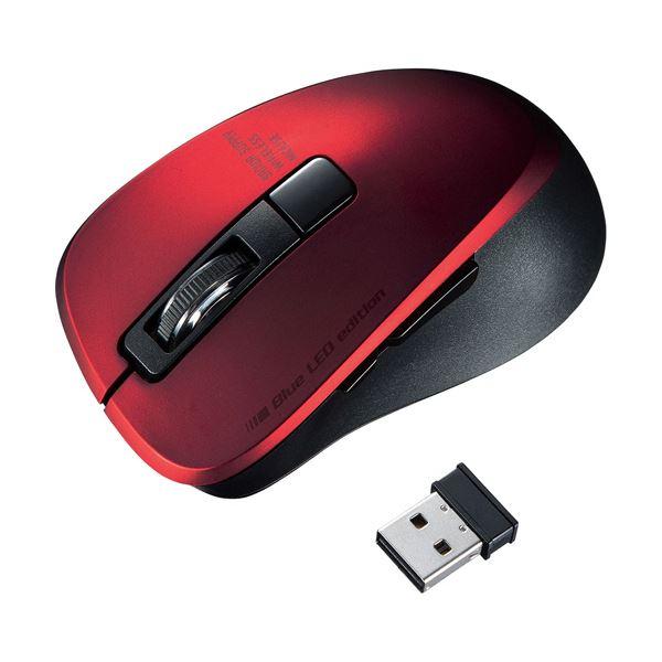 （まとめ）サンワサプライ 静音ワイヤレスブルーLEDマウス(5ボタン) レッド MA-WBL153R...