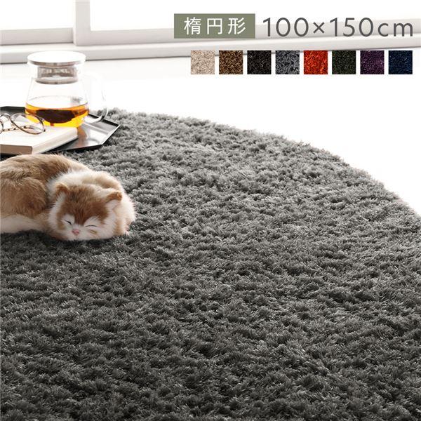 ラグ マット 絨毯 約R100×150cm 楕円形 グレー 洗える 滑り止め付 軽量 ホットカーペッ...