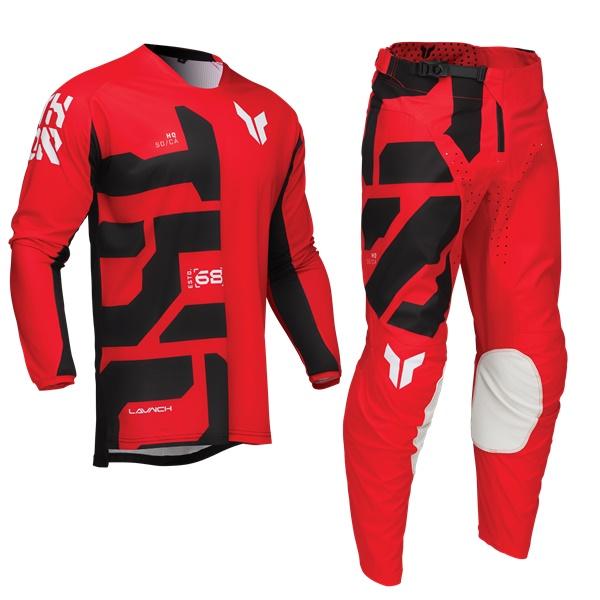 M/32インチ MXウエア 上下セット LAUNCH FORGE レッド ジャージ＆パンツ モトクロ...