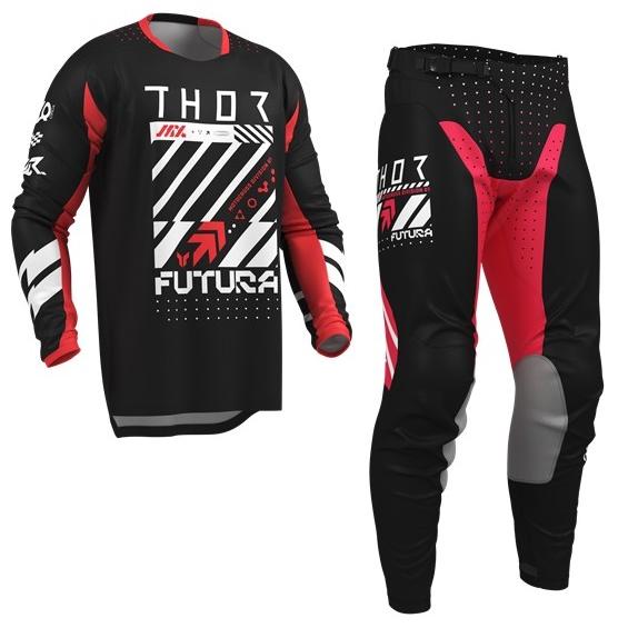 XL/34インチ MXウエア 上下セット THOR LAUNCH FUTURA ブラック/レッド ジ...