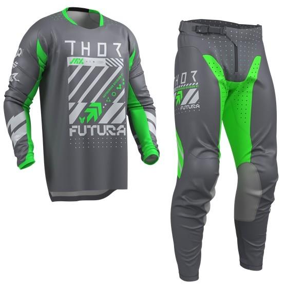 S/28インチ MXウエア 上下セット THOR LAUNCH FUTURA チャコール/グリーン ...