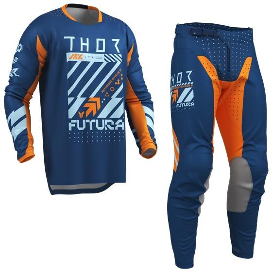 XL/34インチ MXウエア 上下セット THOR LAUNCH FUTURA ネイビー/フローオレ...