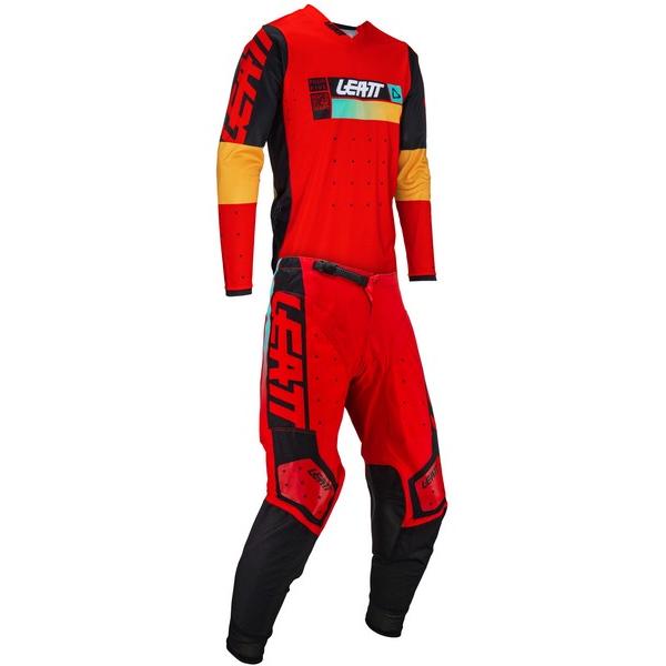 L/34インチ MXウエア 上下セット LEATT 24 4.5 レッド ジャージ＆パンツ モトクロ...