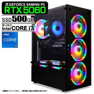 ゲーミングPC デスクトップパソコン ブラック GeForce RTX5060 第14世代 Intel Corei7 14700F Win11 SSD500GB メモリ16GB 新品1年保証
