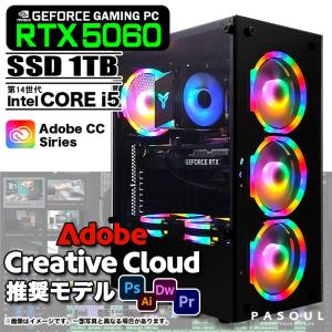 Adobe Creative Cloud推奨モデル デザイナー向け ゲーミングPC デスクトップ ブラック GeForce RTX5060 第14世代 Intel Corei5 14400F Win11 SSD1TB メモリ32GB