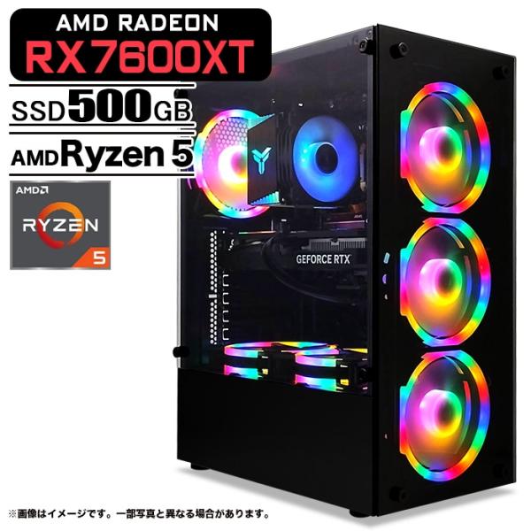 ゲーミングPC デスクトップパソコン ブラック AMD Radeon RX7600XT AMD Ry...