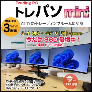 トレーディングPC FX ビジネスにも 極小PC  3画面マルチモニタ トレパソ3 Mini 24インチ Office Win10 無線キー・マウス付[6世代 Core i5 8G SSD256GB] ：良品｜whatfun