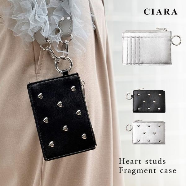 財布 コンパクト フラグメントケース かわいい ミニ財布 レディース ハート スタッズ 合皮 ギフト...