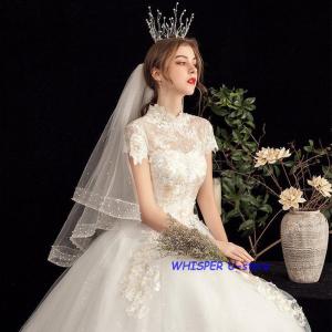 ウエディングドレスaライン白格安袖ありレースウェディングドレス花嫁結婚式パーティードレス二次会ブライダルロングドレスイブニングドレス安い｜whisperu