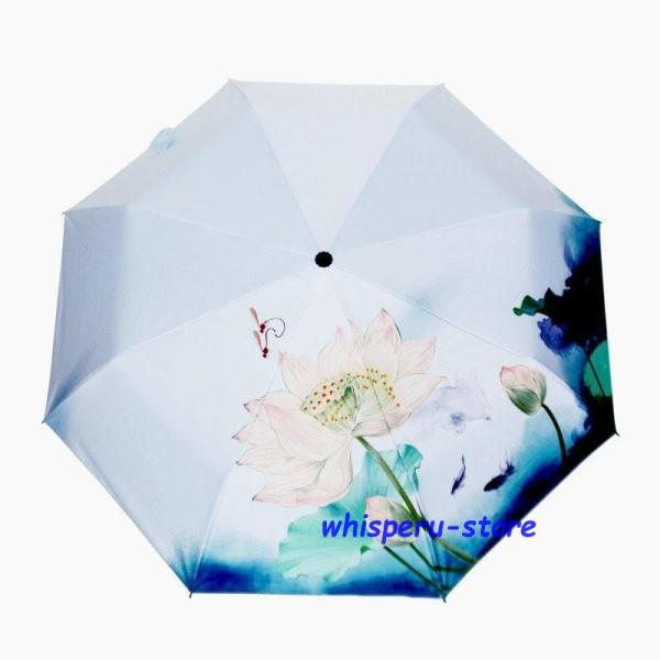 傘 レディース 晴雨兼用傘 雨具 おもしろグッズ シミ シワ紫外線対策 UVカット 蓮の花柄 折りた...