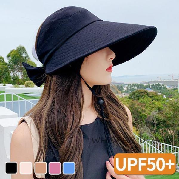 サンバイザー レディース つば広 UVカット 日焼け防止 紫外線対策 おしゃれ かわいい リボン ガ...