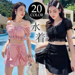 水着 レディース セパレート かわいい ワンピース ママ水着 オトナ女子 露出控えめ 半袖 スイムウェア ショートパンツ 上下セット 体型カバー ビキニ 水着