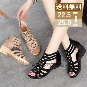 サンダル レディース ハイヒール ブーツサンダル 楽ちん グラディエーター 歩きやすい ローヒール 幅広 痛くない 夏 美脚 ウェッジソール キラキラサンダル