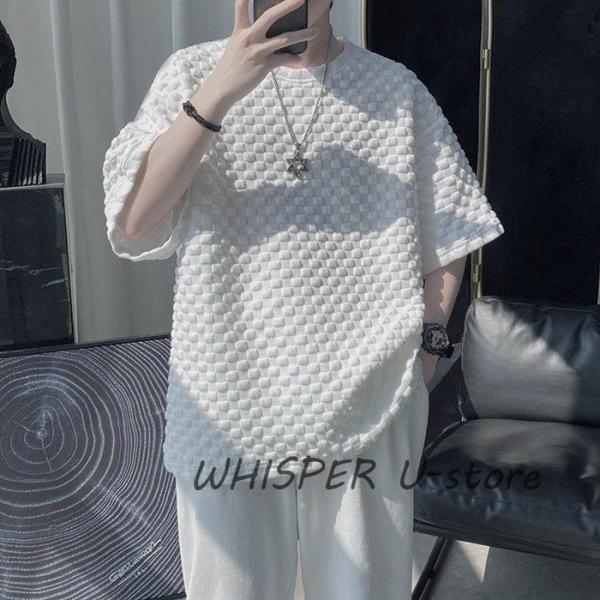 Tシャツ メンズ カットソー ワッフル生地 クルーネック 丸首 半袖Tシャツ 半袖 トップス 通学 ...