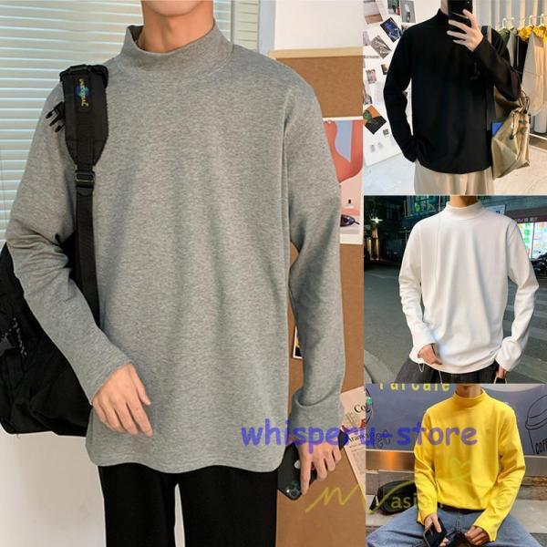ロンT メンズ ロングTシャツ 長袖Tシャツ モックネック ティーシャツ カットソー メンズ tシャ...