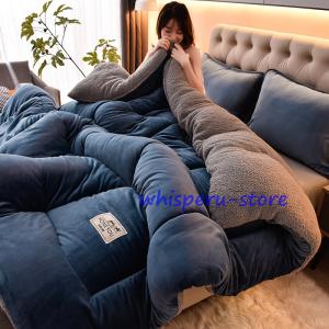掛け布団 毛布布団 冬 ふとん ワイドダブル 200×230cm シープボア調 毛布 布団 中綿入り マイクロファイバー フランネル あったか 保温 三層構造 ボア布団 冬用