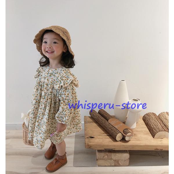 子供ワンピース 秋冬 女の子 長袖 ジュニア服 子供服 花柄 ワンピース キッズ用 子ども服 ファッ...
