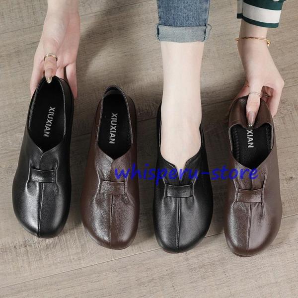 スリッポン レディース 牛革 本革 シューズ 革靴 ぺたんこ コンフォート やわらか 履きやすい 歩...