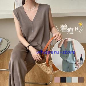 特価】セットアップ レディース 夏新作 無地 薄手 ワイドパンツ